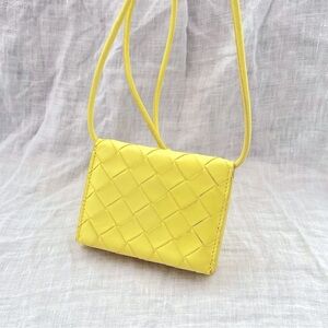 Auth Bottega Veneta Bag • Minu Crossbody WOC Neon Yellow Intrecciato Authentic